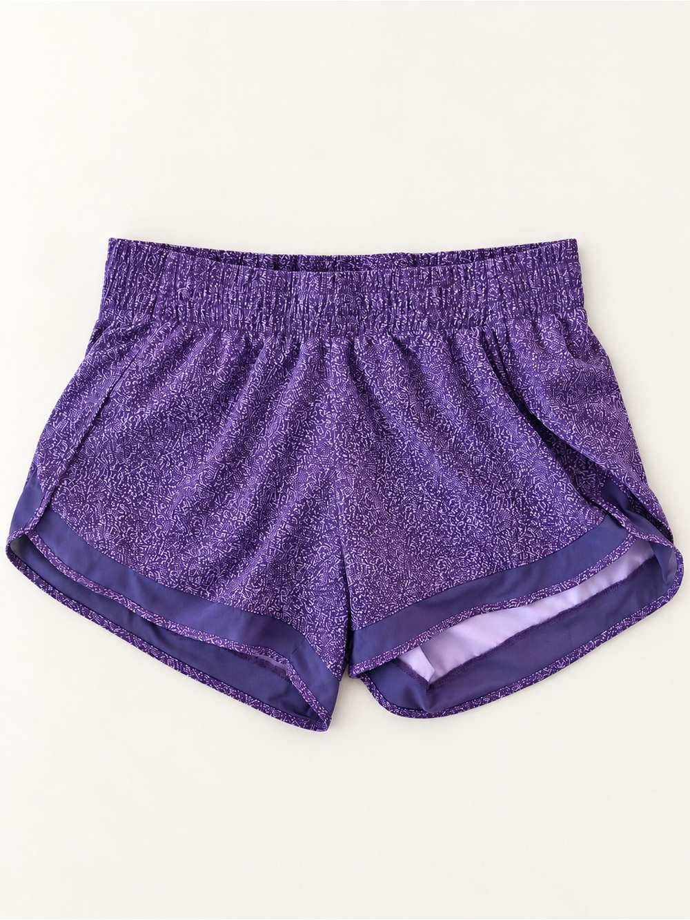 Athleta Printed Mesh Racer Run 4” Purple Shorts Size M